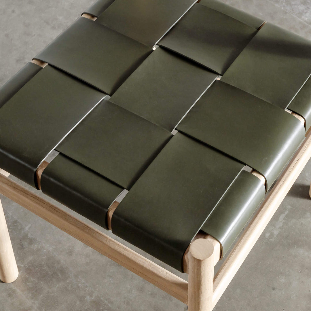 MONTERO WOVEN LEATHER DINING CHAIR | OLIVE LEATHER HIDE