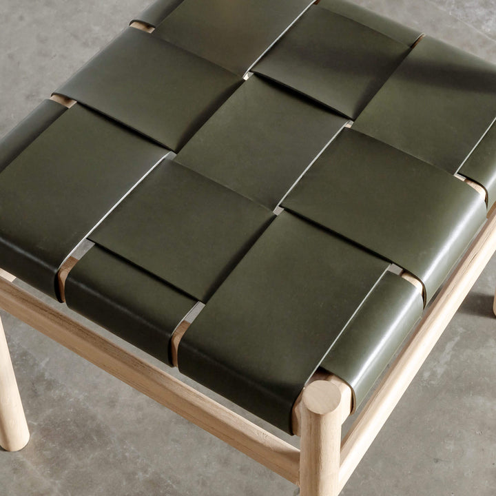 MONTERO WOVEN LEATHER DINING CHAIR | OLIVE LEATHER HIDE