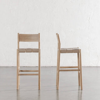 MONTERO WOVEN LEATHER BAR CHAIRS  |  HIGH + LOW  |  LIGHT TAUPE LEATHER HIDE