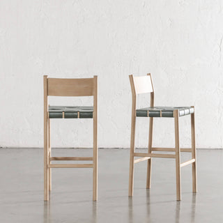 MONTERO WOVEN LEATHER BAR CHAIRS  |  HIGH + LOW  |  OLIVE LEATHER HIDE