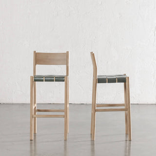 MONTERO WOVEN LEATHER BAR CHAIRS  |  HIGH + LOW  |  OLIVE LEATHER HIDE