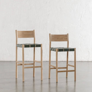 MONTERO WOVEN LEATHER BAR CHAIRS  |  HIGH + LOW  |  OLIVE LEATHER HIDE