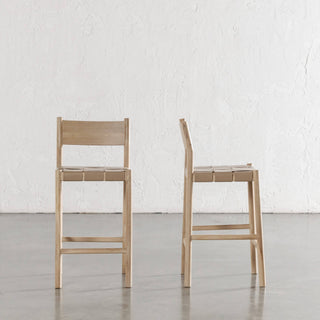 MONTERO WOVEN LEATHER BAR CHAIRS  |  HIGH + LOW  |  LIGHT TAUPE LEATHER HIDE