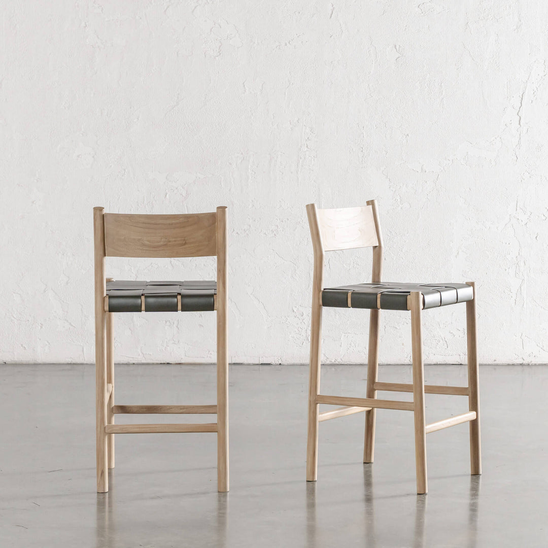 MONTERO WOVEN LEATHER BAR CHAIRS  |  HIGH + LOW  |  OLIVE LEATHER HIDE