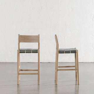 MONTERO WOVEN LEATHER BAR CHAIRS  |  HIGH + LOW  |  OLIVE LEATHER HIDE