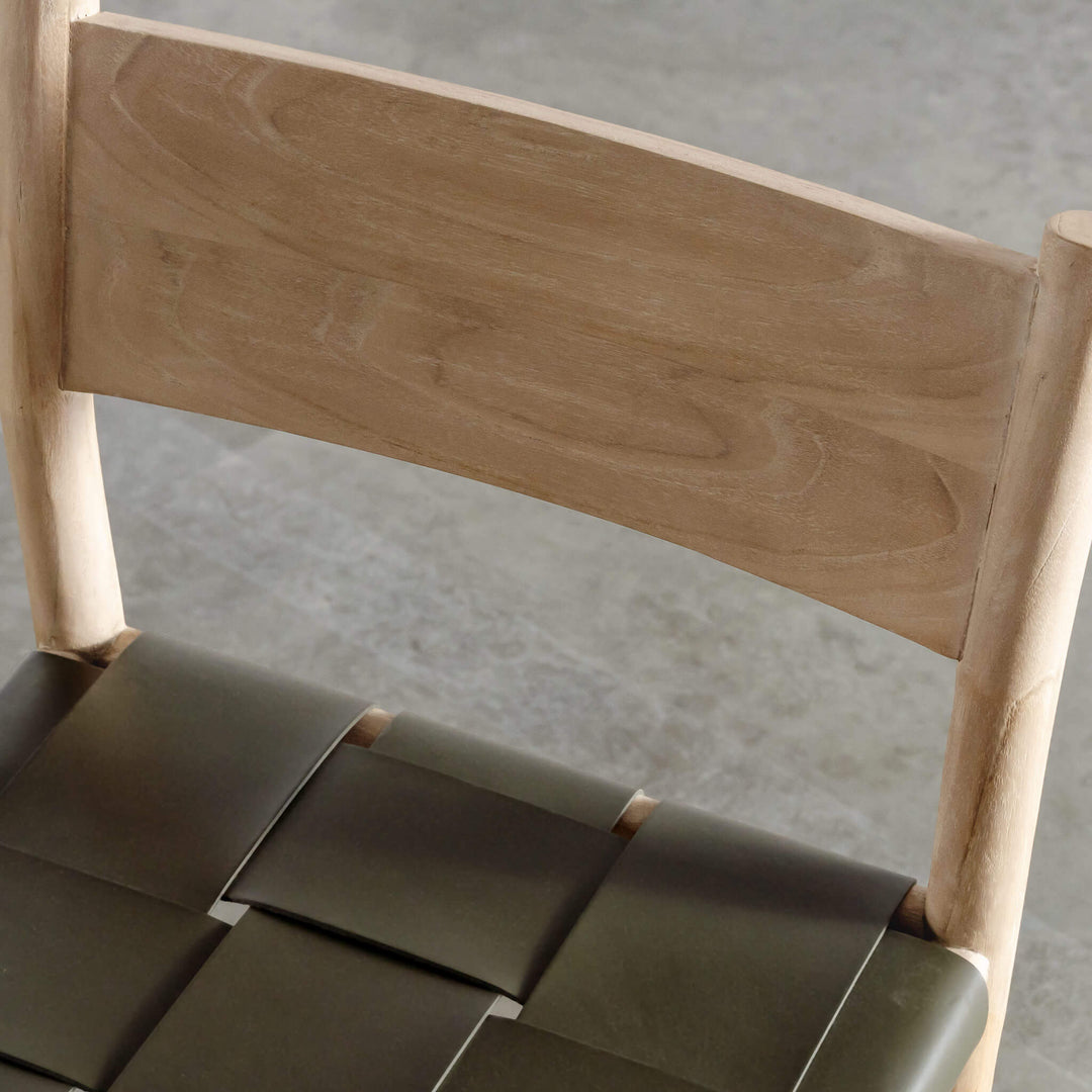 MONTERO WOVEN LEATHER BAR CHAIRS  |  HIGH + LOW  |  OLIVE LEATHER HIDE