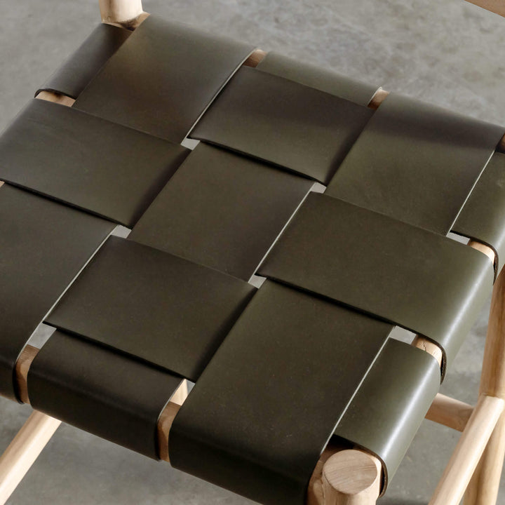 MONTERO WOVEN LEATHER BAR CHAIRS  |  HIGH + LOW  |  OLIVE LEATHER HIDE