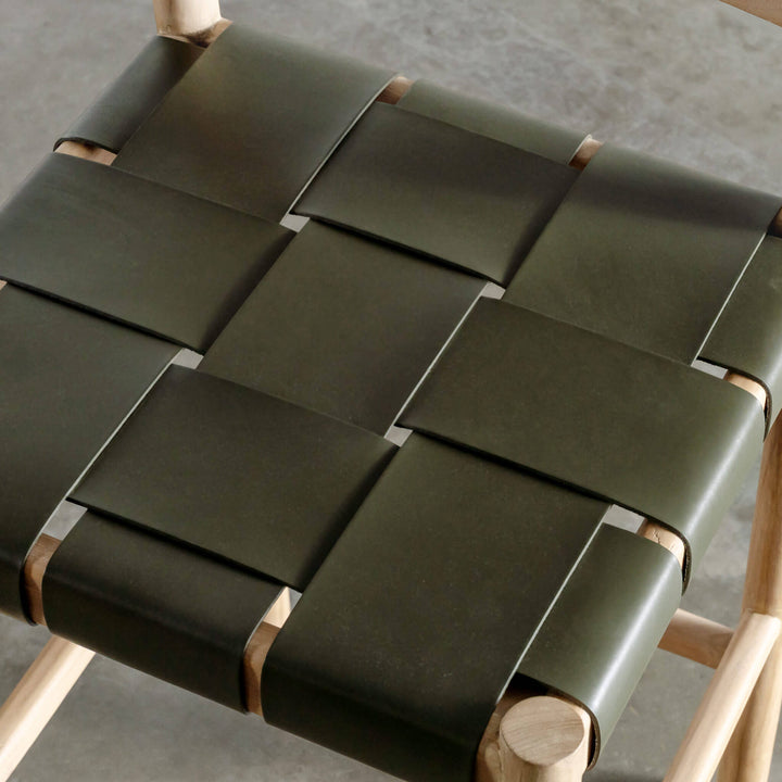 MONTERO WOVEN LEATHER BAR CHAIRS  |  HIGH + LOW  |  OLIVE LEATHER HIDE