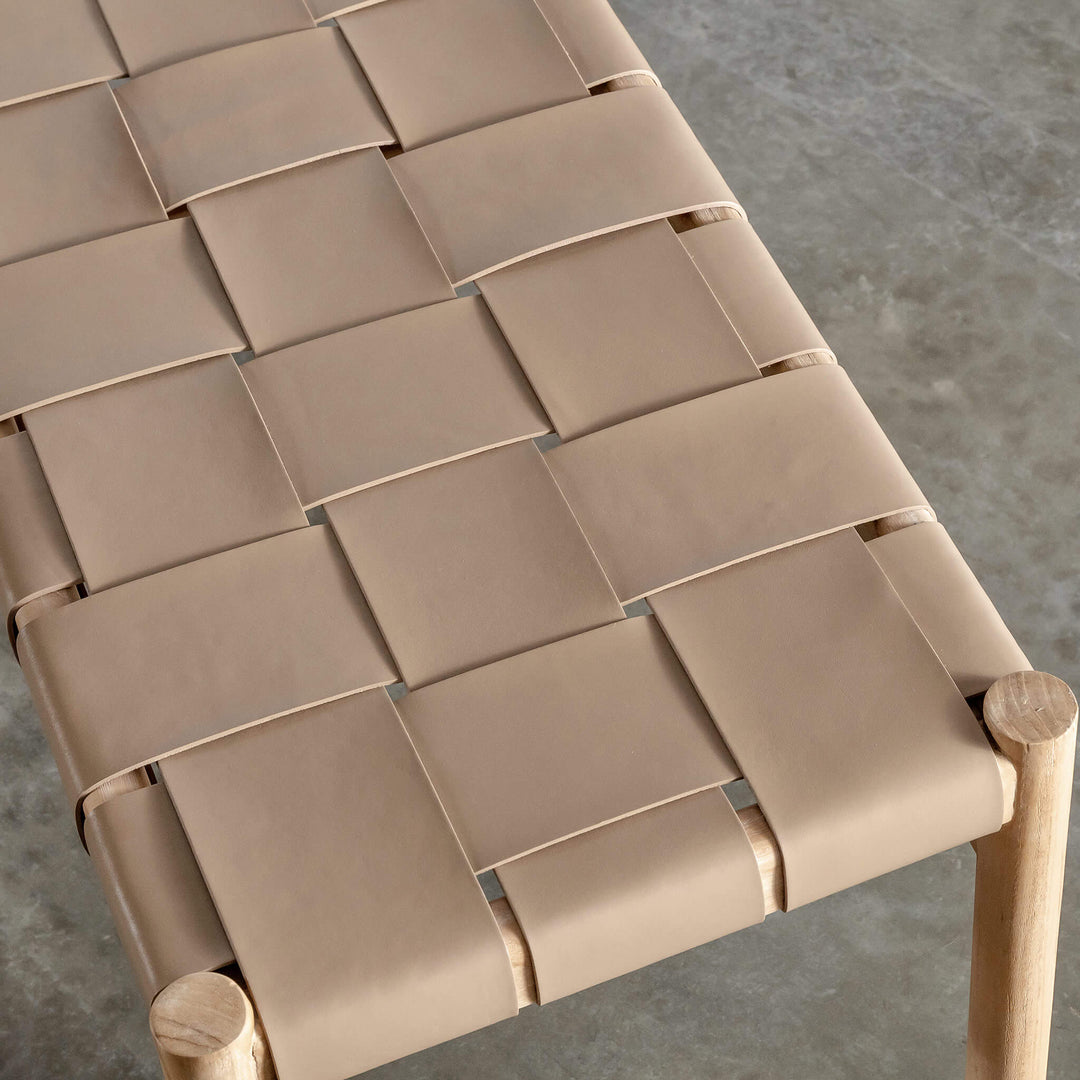 MONTERO WOVEN LEATHER BENCH  |  LIGHT TAUPE LEATHER HIDE