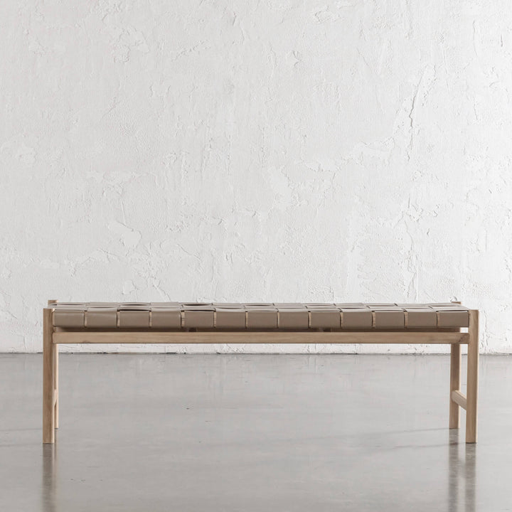 MONTERO WOVEN LEATHER BENCH  |  LIGHT TAUPE LEATHER HIDE