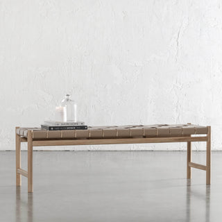 MONTERO WOVEN LEATHER BENCH  |  LIGHT TAUPE LEATHER HIDE