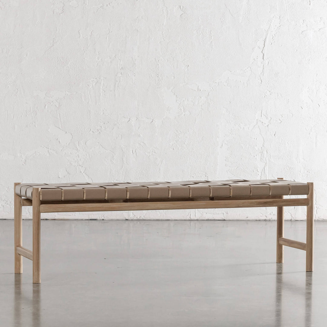 MONTERO WOVEN LEATHER BENCH  |  LIGHT TAUPE LEATHER HIDE