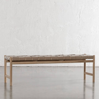 MONTERO WOVEN LEATHER BENCH  |  LIGHT TAUPE LEATHER HIDE