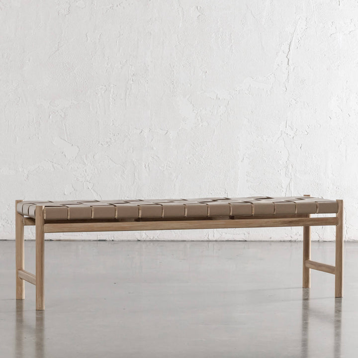 MONTERO WOVEN LEATHER BENCH  |  LIGHT TAUPE LEATHER HIDE