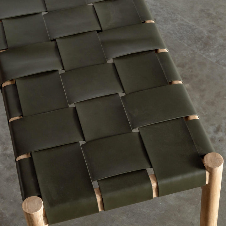 MONTERO WOVEN LEATHER BENCH  |  OLIVE LEATHER HIDE