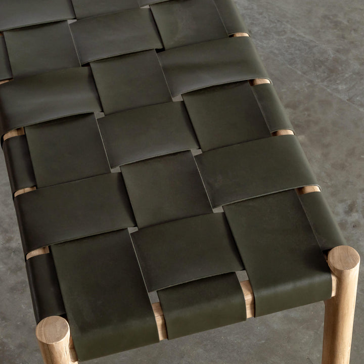 MONTERO WOVEN LEATHER BENCH  |  OLIVE LEATHER HIDE