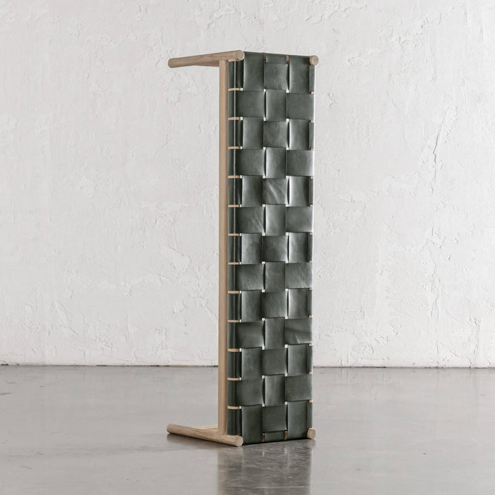 MONTERO WOVEN LEATHER BENCH  |  OLIVE LEATHER HIDE