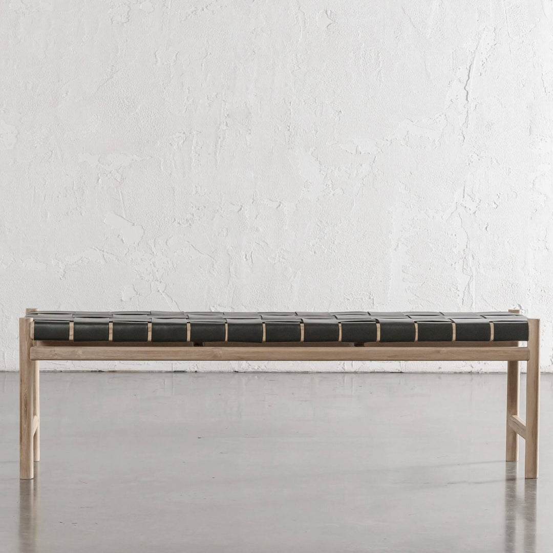 MONTERO WOVEN LEATHER BENCH  |  OLIVE LEATHER HIDE