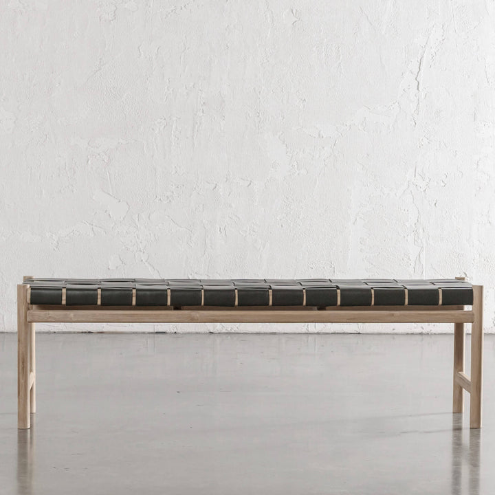MONTERO WOVEN LEATHER BENCH  |  OLIVE LEATHER HIDE
