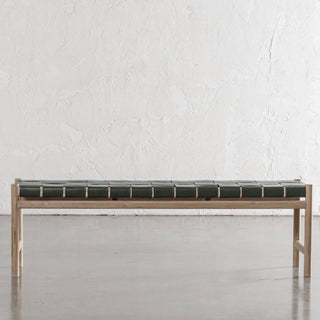 MONTERO WOVEN LEATHER BENCH  |  OLIVE LEATHER HIDE