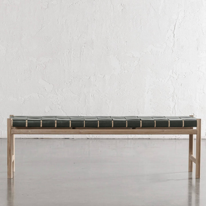 MONTERO WOVEN LEATHER BENCH  |  OLIVE LEATHER HIDE