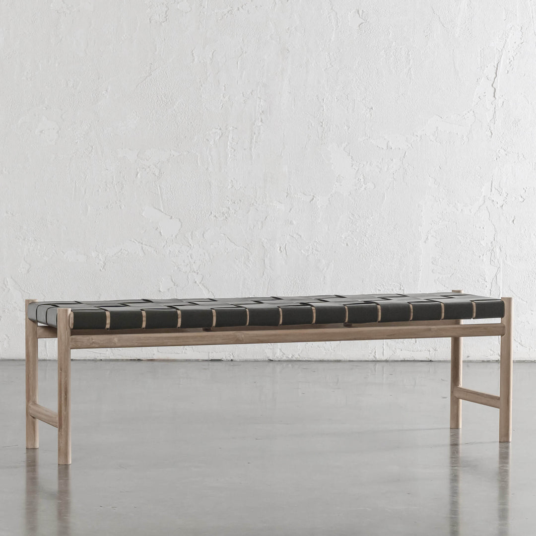 MONTERO WOVEN LEATHER BENCH  |  OLIVE LEATHER HIDE