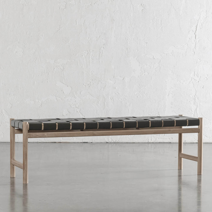 MONTERO WOVEN LEATHER BENCH  |  OLIVE LEATHER HIDE