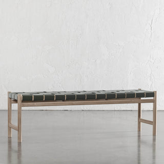 MONTERO WOVEN LEATHER BENCH  |  OLIVE LEATHER HIDE