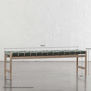 MONTERO WOVEN LEATHER BENCH  |  OLIVE LEATHER HIDE