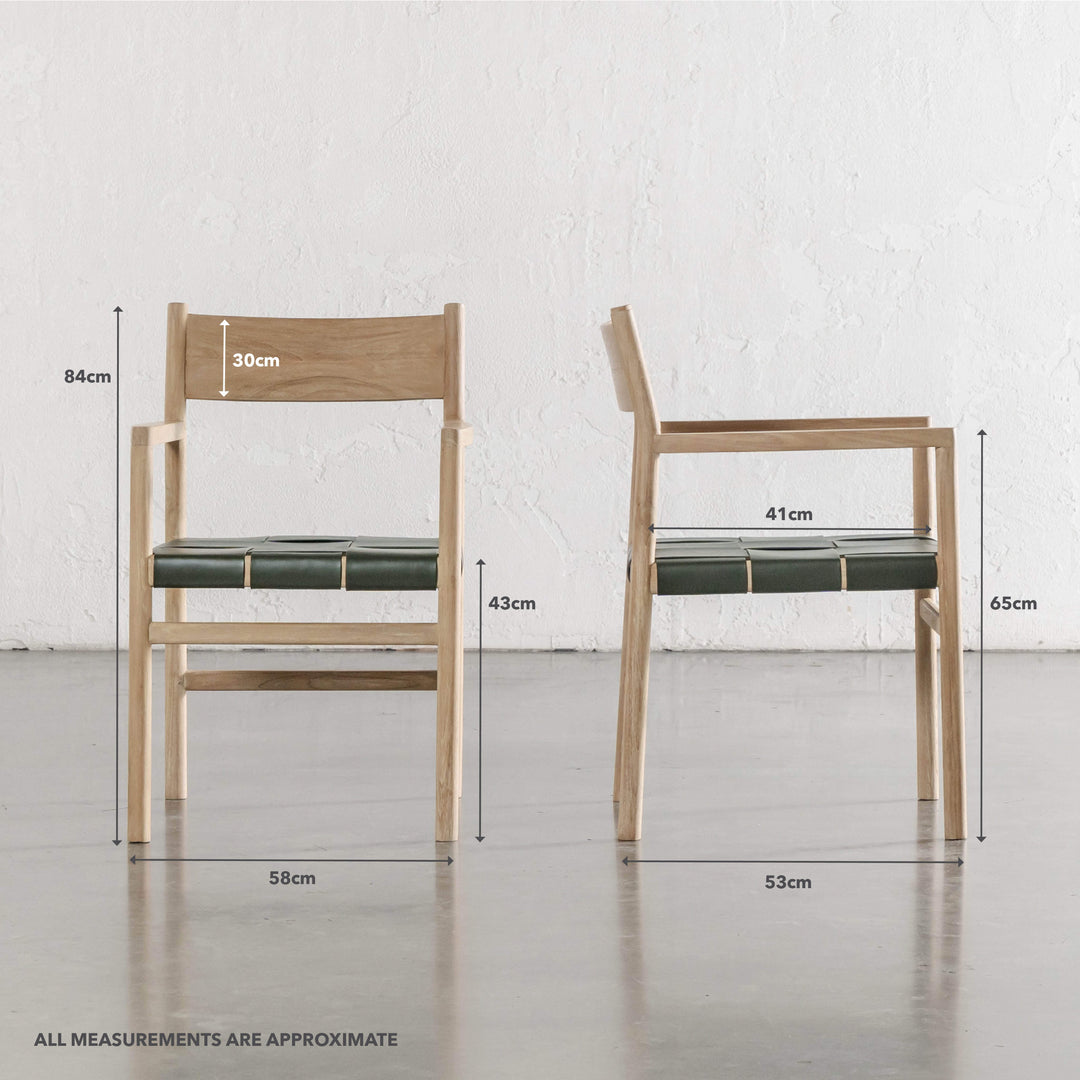 MONTERO WOVEN LEATHER CARVER CHAIR  |  OLIVE LEATHER HIDE