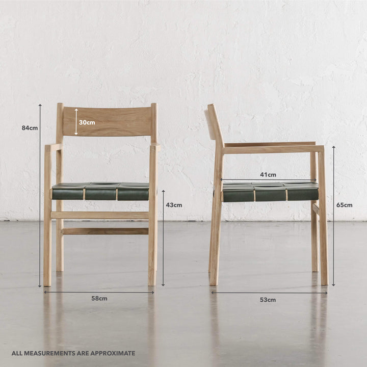 MONTERO WOVEN LEATHER CARVER CHAIR  |  OLIVE LEATHER HIDE