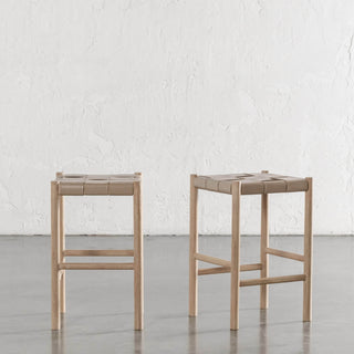 MONTERO WOVEN LEATHER COUNTER STOOL  |  LIGHT TAUPE LEATHER HIDE