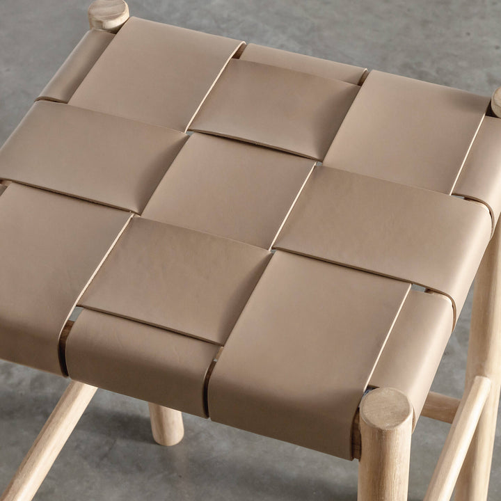 MONTERO WOVEN LEATHER COUNTER STOOL  |  LIGHT TAUPE LEATHER HIDE