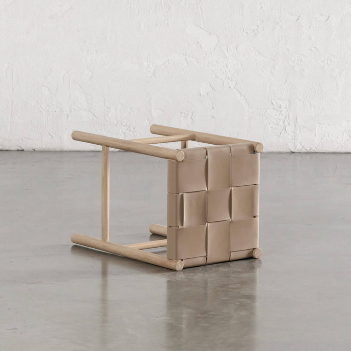 MONTERO WOVEN LEATHER COUNTER STOOL  |  LIGHT TAUPE LEATHER HIDE