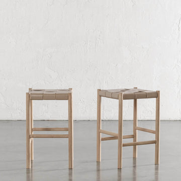 MONTERO WOVEN LEATHER COUNTER STOOL  |  LIGHT TAUPE LEATHER HIDE
