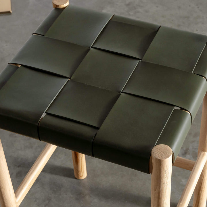 MONTERO WOVEN LEATHER COUNTER STOOL  |  BUNDLE + SAVE  |  OLIVE LEATHER HIDE