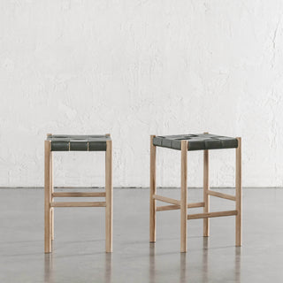 MONTERO WOVEN LEATHER COUNTER STOOL  |  BUNDLE + SAVE  |  OLIVE LEATHER HIDE