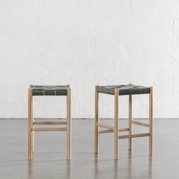 MONTERO WOVEN LEATHER COUNTER STOOL  |  BUNDLE + SAVE  |  OLIVE LEATHER HIDE