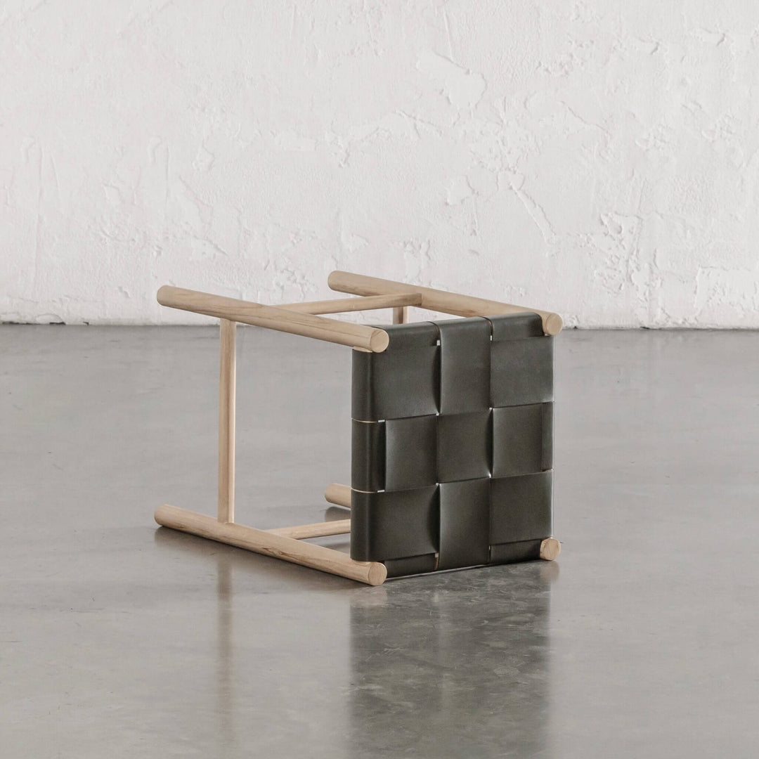 MONTERO WOVEN LEATHER COUNTER STOOL  |  OLIVE LEATHER HIDE