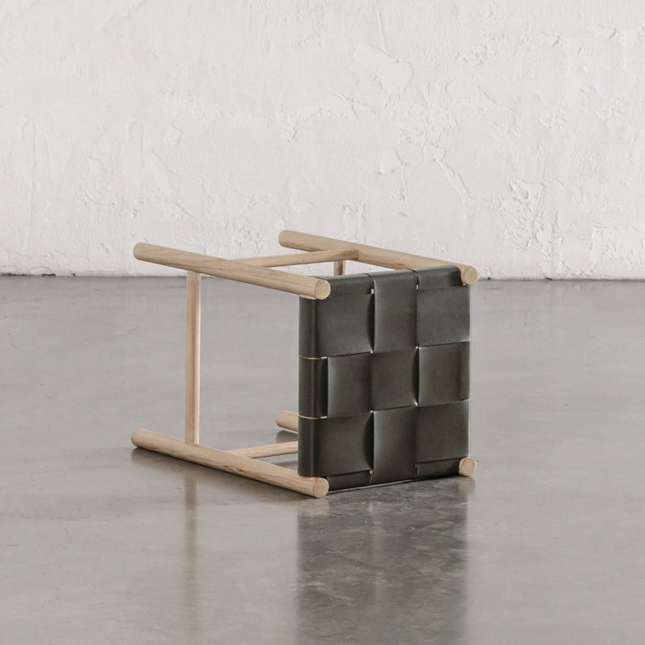 MONTERO WOVEN LEATHER COUNTER STOOL  |  OLIVE LEATHER HIDE