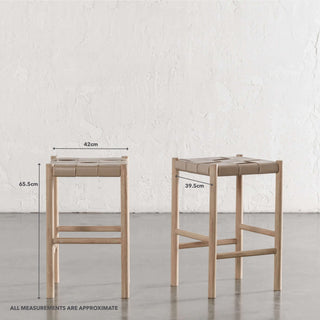 MONTERO WOVEN LEATHER COUNTER STOOL  |  LIGHT TAUPE LEATHER HIDE