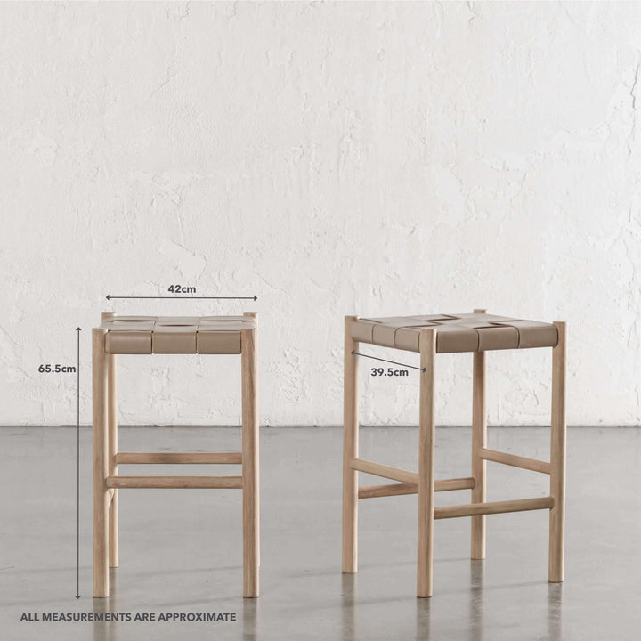 MONTERO WOVEN LEATHER COUNTER STOOL  |  LIGHT TAUPE LEATHER HIDE