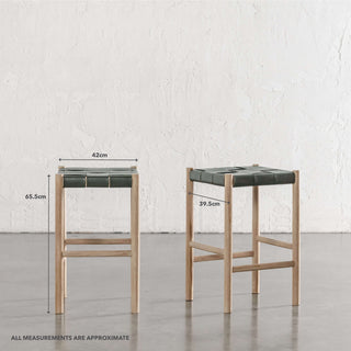 MONTERO WOVEN LEATHER COUNTER STOOL  |  BUNDLE + SAVE  |  OLIVE LEATHER HIDE