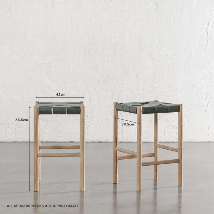 MONTERO WOVEN LEATHER COUNTER STOOL  |  BUNDLE + SAVE  |  OLIVE LEATHER HIDE