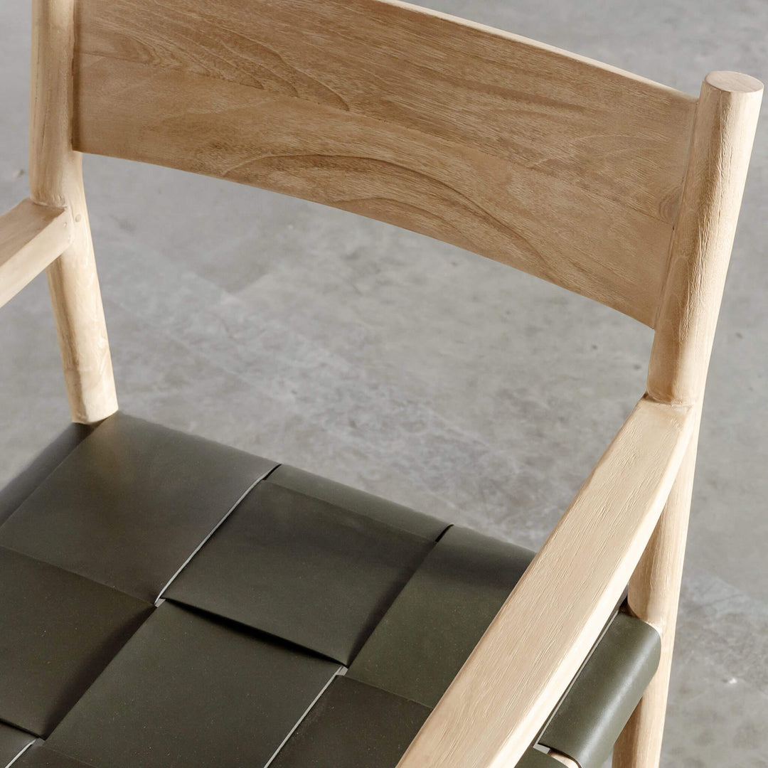 MONTERO WOVEN LEATHER CARVER CHAIR  |  OLIVE LEATHER HIDE
