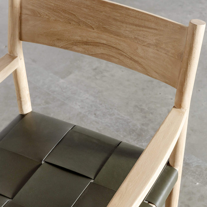 MONTERO WOVEN LEATHER CARVER CHAIR  |  OLIVE LEATHER HIDE