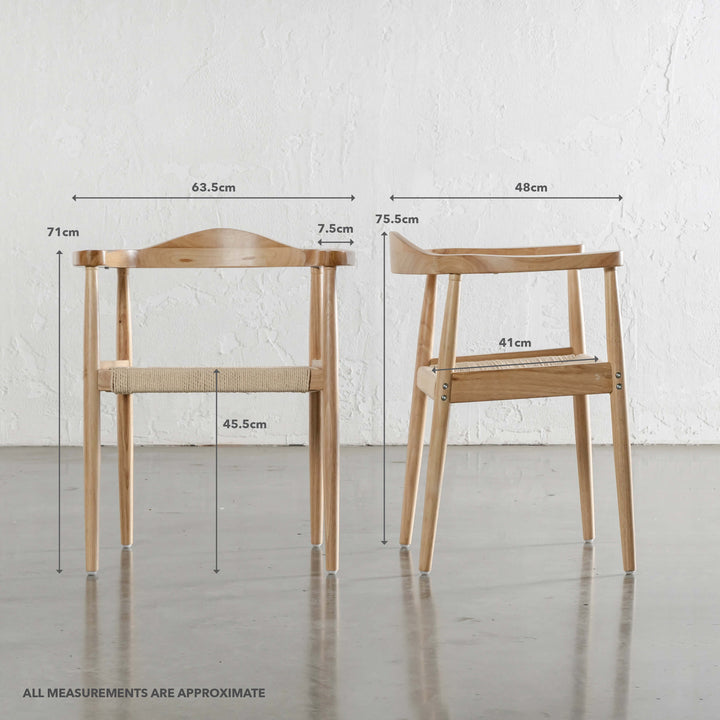 MORGAN CURVED TRACK ARM DINING CHAIR | BIRCH + RATTAN  |  MEASUREMENTS