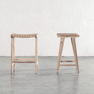 MALAND CONTEMPO WOVEN LEATHER BAR STOOL  |  TOASTED ALMOND LEATHER HIDE