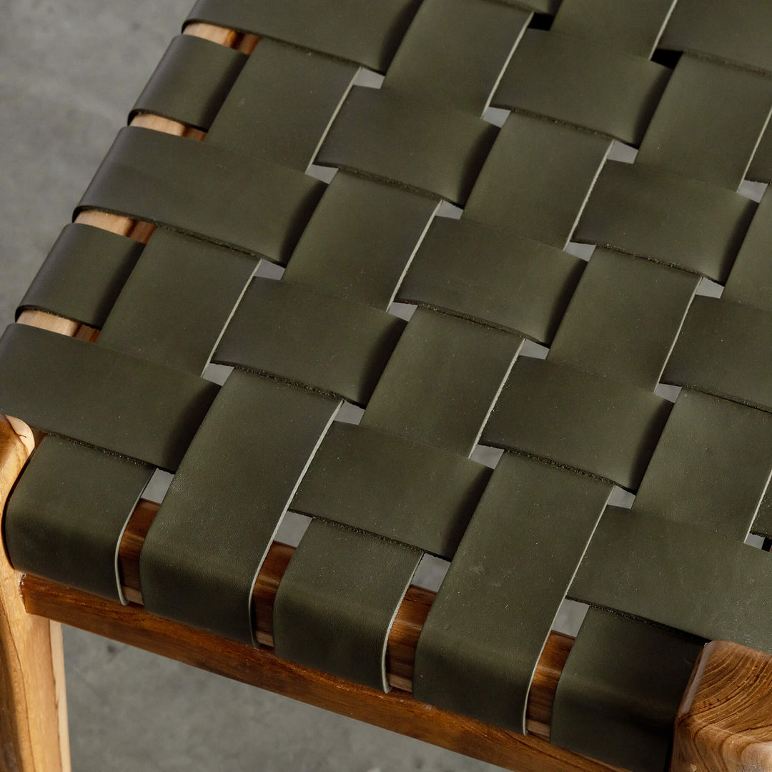 PRE ORDER  |  MALAND WOVEN LEATHER COUNTER STOOL  |  OLIVE LEATHER HIDE