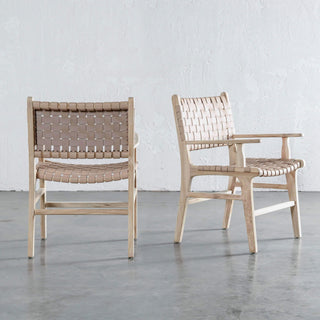 MALAND CONTEMPO WOVEN LEATHER CARVER CHAIR  |  BLONDE WOOD + TOASTED ALMOND LEATHER HIDE